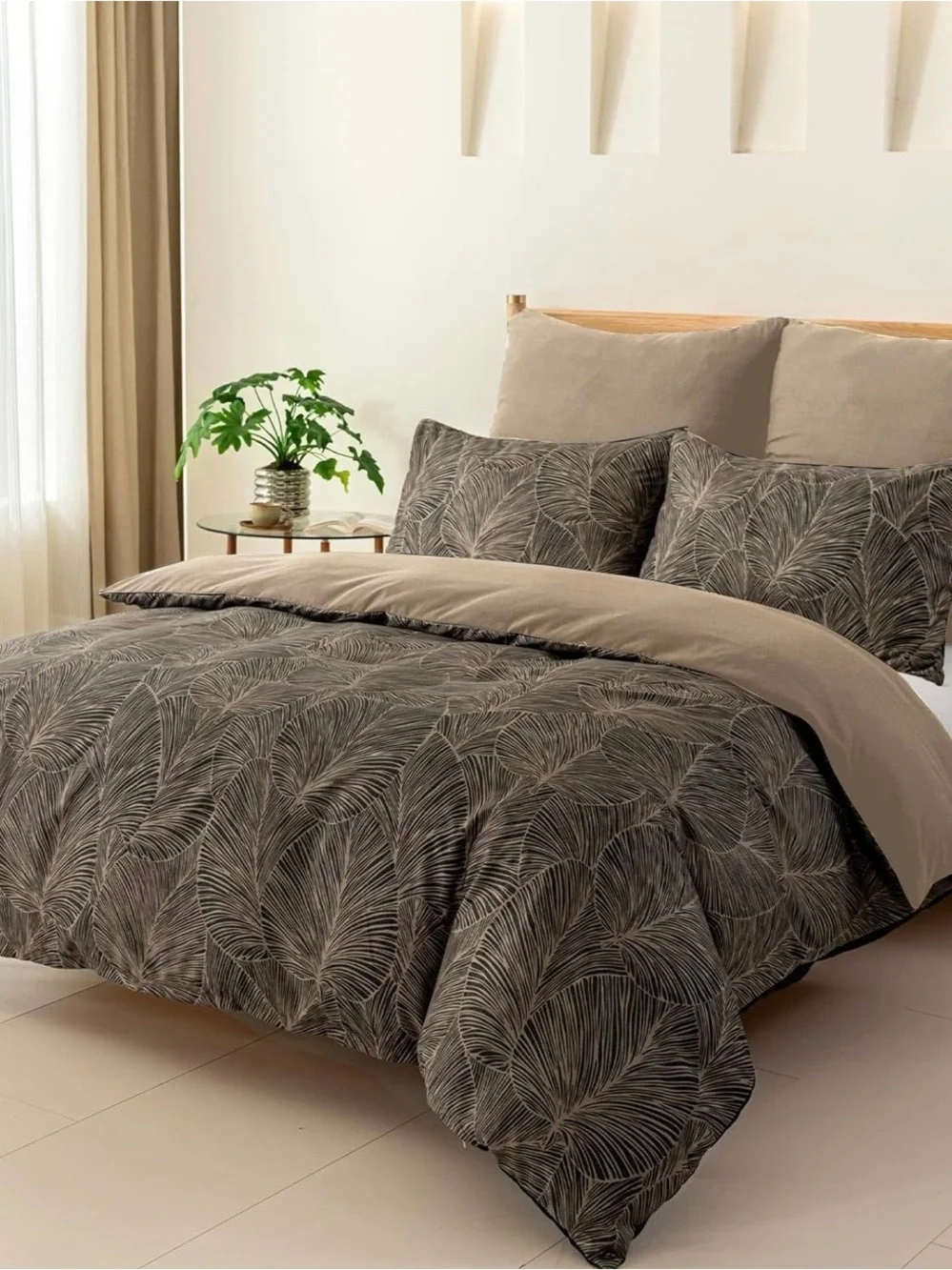 NEW Anthropologie Khaki Botanical Print Boho Queen King Bedding Duvet & Sham Set